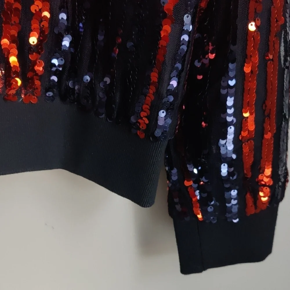 NFL Chicago Bears Blue and Orange Sequin Bomber Jacket - Picture 5 of 8